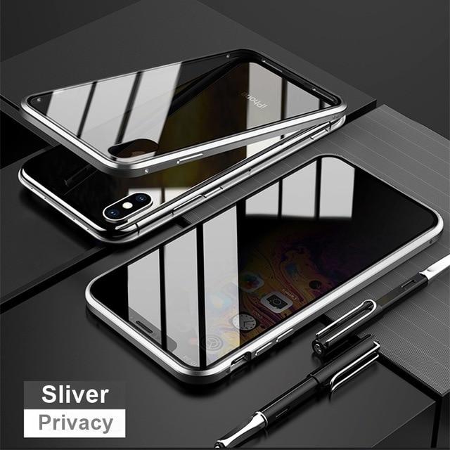 iPhone Tempered Privacy Glass with Metal Magnetic Case
