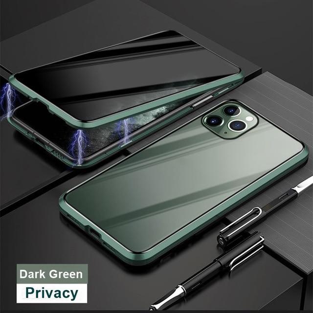 iPhone Tempered Privacy Glass with Metal Magnetic Case