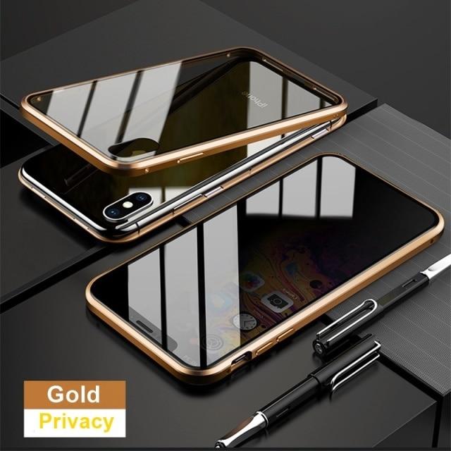 iPhone Tempered Privacy Glass with Metal Magnetic Case